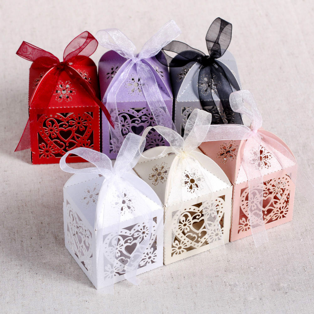 10piece Hollow Heartshaped Laser Cut Candy Boxes Set With Ribbons For Weddings Baby Showers Party Favors And Gifts - 3