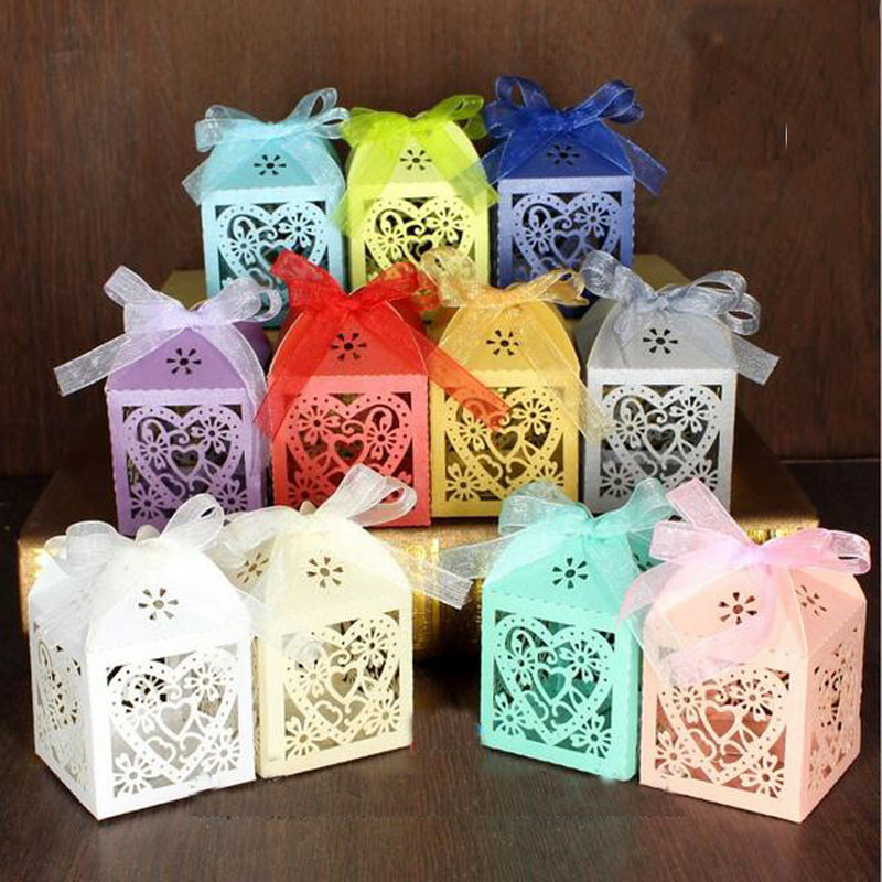 10piece Hollow Heartshaped Laser Cut Candy Boxes Set With Ribbons For Weddings Baby Showers Party Favors And Gifts - 1