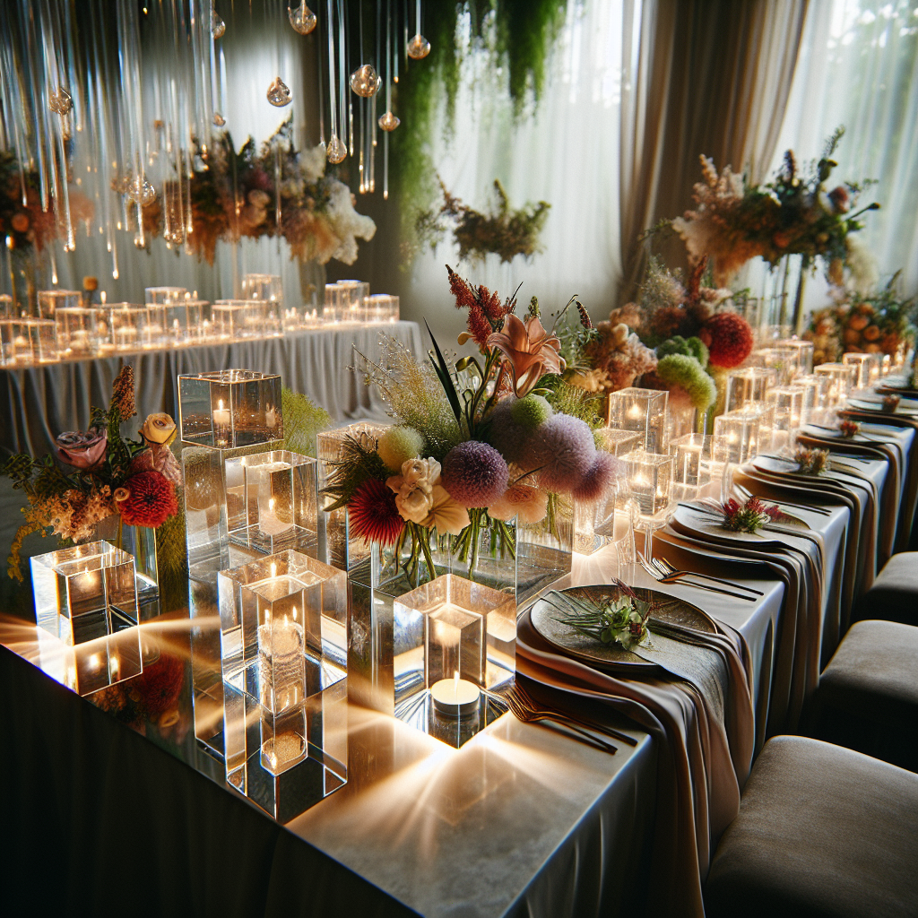 Designing with Style: Unique Transparent Glass Cubes for Sophisticated Table Arrangements  